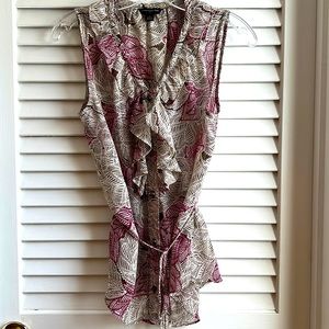 Banana Republic Sheer Sleeveless Top. Grey & Purple. Tie at waist. Size S.